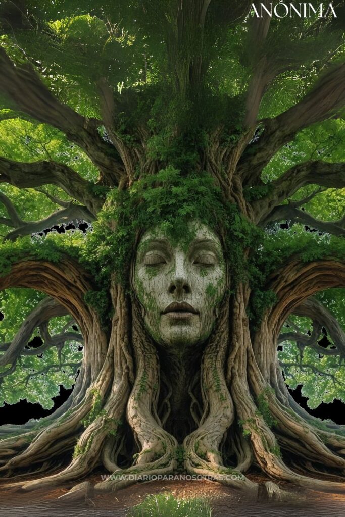 Mural de mujer fusionada con un árbol y raíces | Símbolo de fuerza interior, sanación, naturaleza y crecimiento espiritual