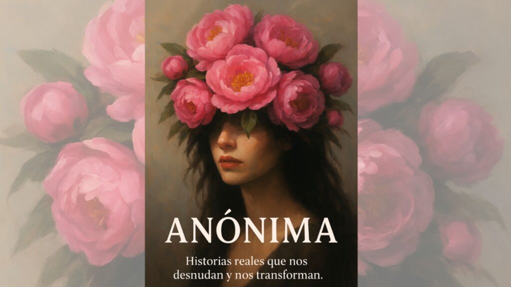 Mujer pintoresca estilo oleo con flores en el rostro que cubren su identidad